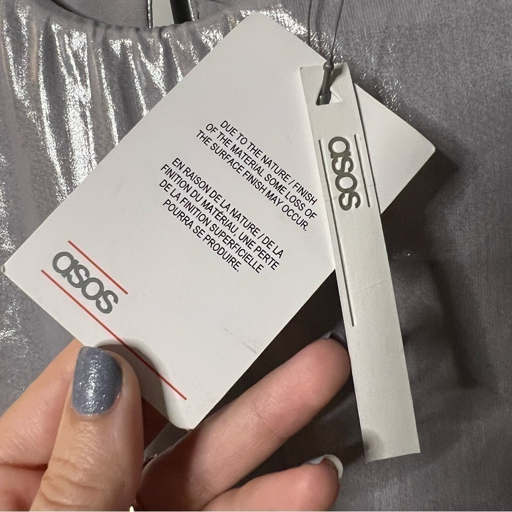 ASOS Metallic Silver Draped Midi Dress 4 - Picture 5 of 9